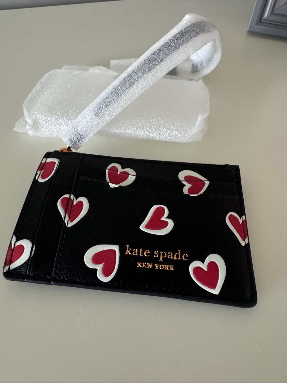 NWT Kate Spade Morgan Heart Print Zip Card Holder Wristlet Wallet
